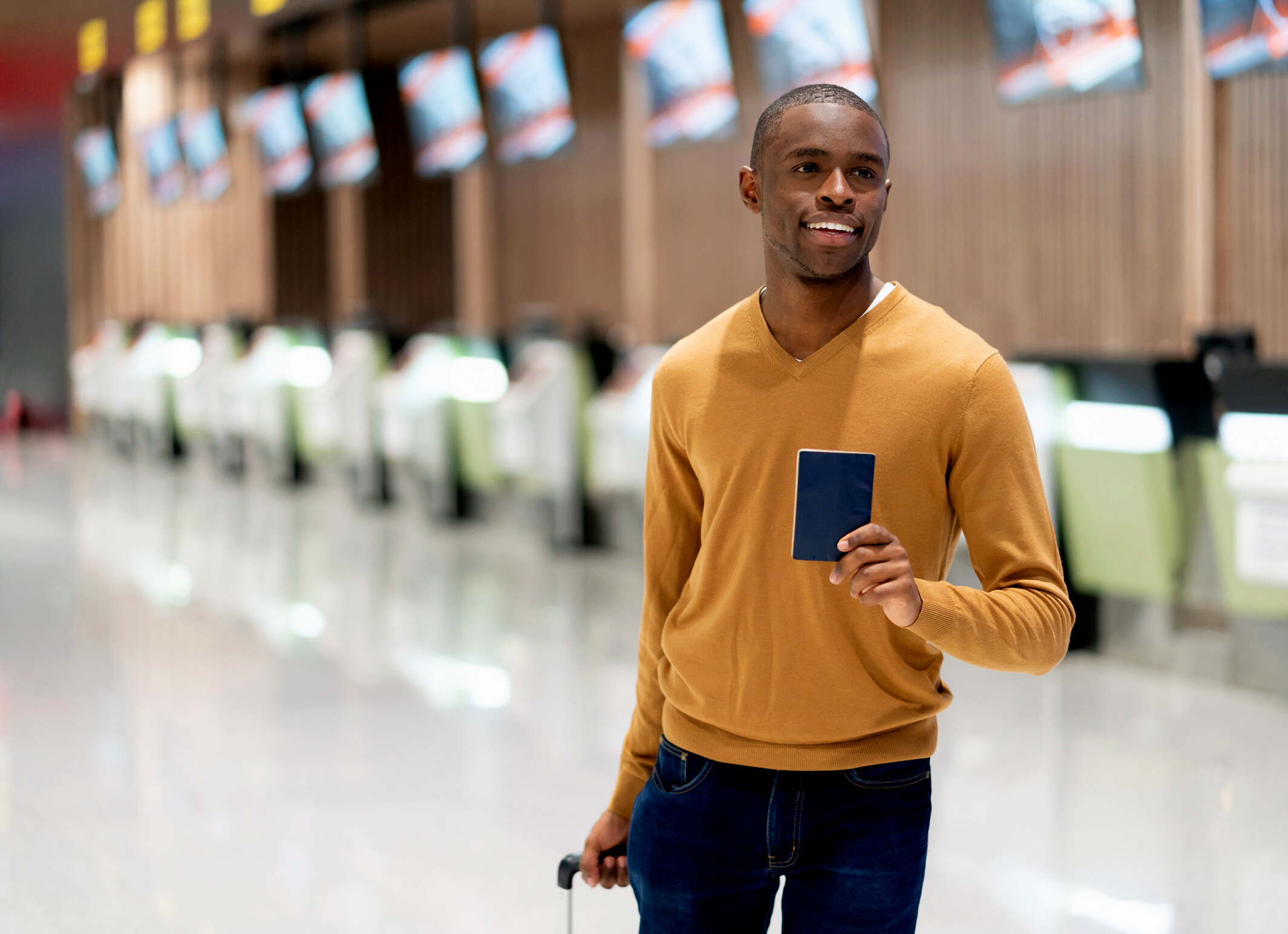 Black male traveler at the airport