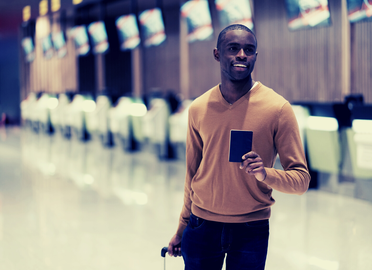 Black male traveler at the airport