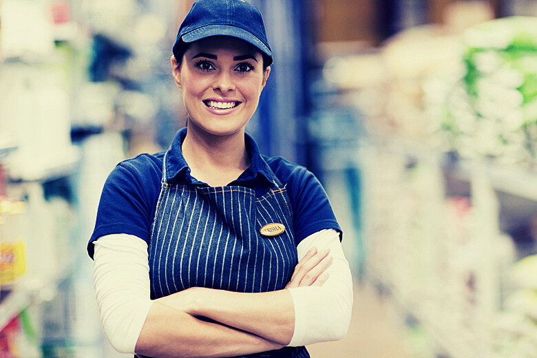 female supermarket worker portrait