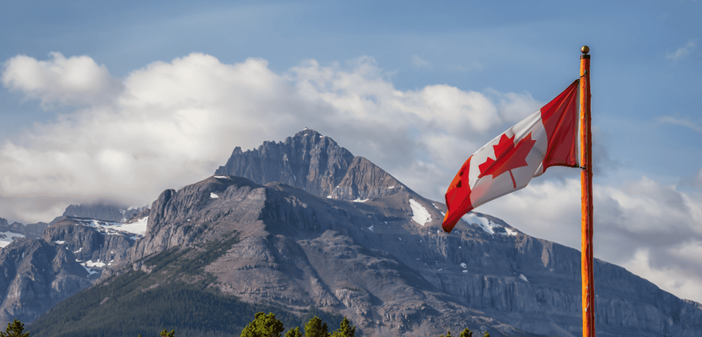 Canada flag in the Canadian Rockies