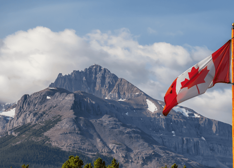 Canada flag in the Canadian Rockies